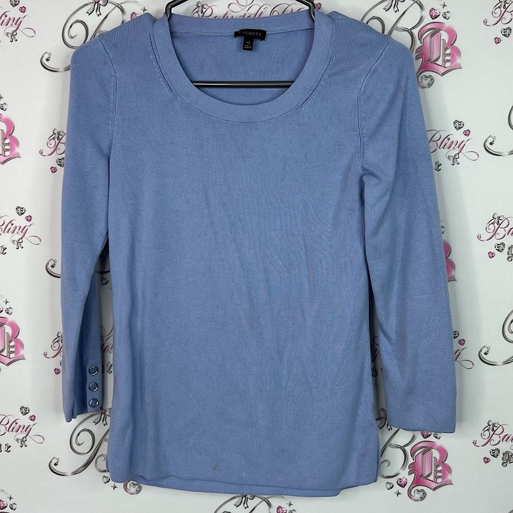 Talbots long sleeve button on sleeve stretchy sweater Light Blue Blouse